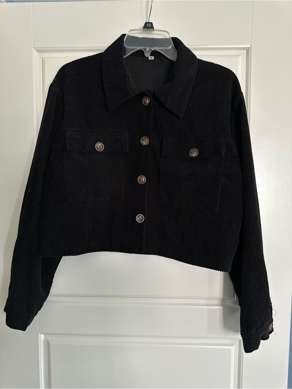 Black Corduroy Cropped Button-Up Jacket - Women